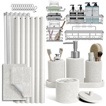 Clara Clark Bathroom Set with Shower Caddy & Bath Rugs