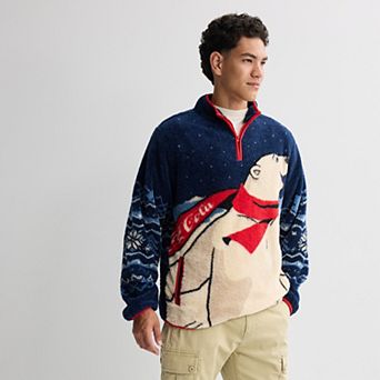 Men's Coca-Cola Polar Bear Quarter-Zip Sherpa Sweater