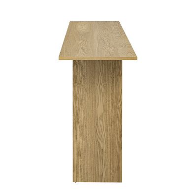 Aoolive Curved Hollw-Out Design Console Table with Open Bottom Shelf, Modern Entryway Display Table