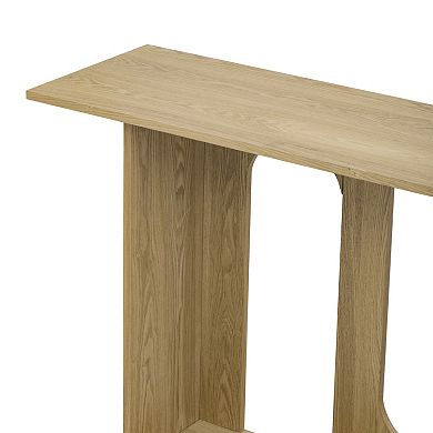 Aoolive Curved Hollw-Out Design Console Table with Open Bottom Shelf, Modern Entryway Display Table