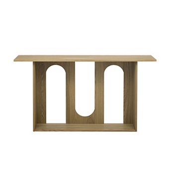 Aoolive Curved Hollw-Out Design Console Table with Open Bottom Shelf, Modern Entryway Display Table