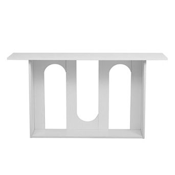 Aoolive Curved Hollw-Out Design Console Table with Open Bottom Shelf, Modern Entryway Display Table