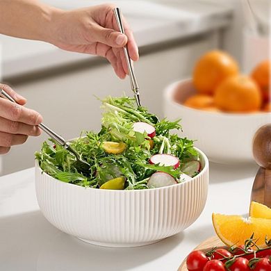 Great Ambitions 2-Pack 8" White Ceramic Salad Bowls, 60oz, Microwave & Dishwasher Safe