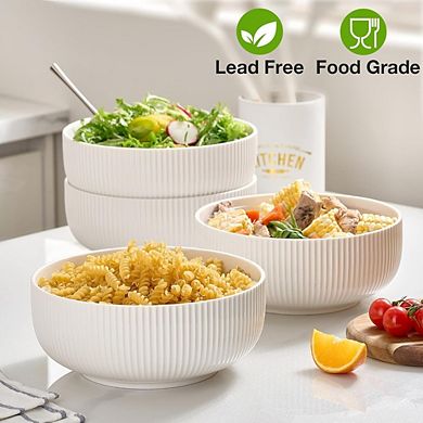 Great Ambitions 2-Pack 8" White Ceramic Salad Bowls, 60oz, Microwave & Dishwasher Safe