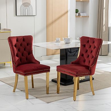 Set of 2 Modern Velvet Tufted Dining Chairs with Nailhead Trim & Chrome Legs