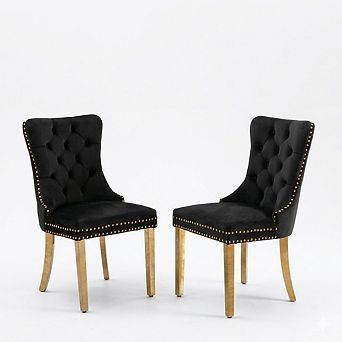 Set of 2 Modern Velvet Tufted Dining Chairs with Nailhead Trim & Chrome Legs