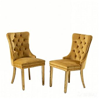 Set of 2 Modern Velvet Tufted Dining Chairs with Nailhead Trim & Chrome Legs