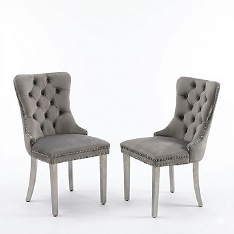Set of 2 Modern Velvet Tufted Dining Chairs with Nailhead Trim & Chrome Legs
