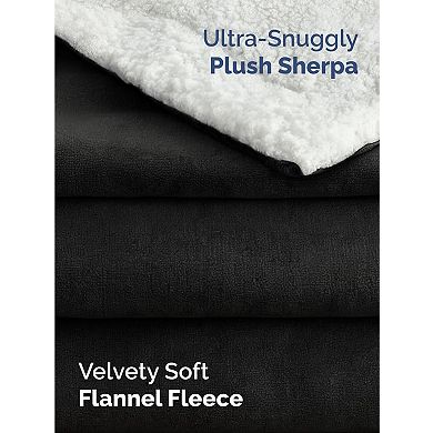 Solid Plush Bed Blanket with Faux Shearling Reverse