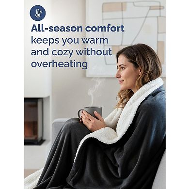 Solid Plush Bed Blanket with Faux Shearling Reverse