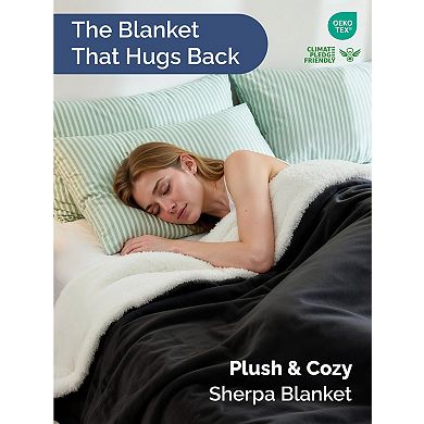 Solid Plush Bed Blanket with Faux Shearling Reverse