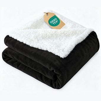 Solid Plush Bed Blanket with Faux Shearling Reverse