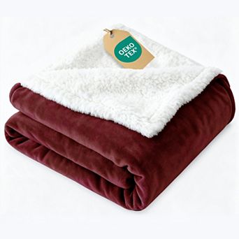 Solid Plush Bed Blanket with Faux Shearling Reverse
