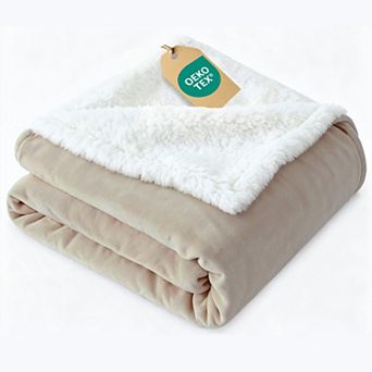 Solid Plush Bed Blanket with Faux Shearling Reverse