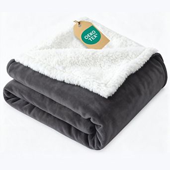 Solid Plush Bed Blanket with Faux Shearling Reverse