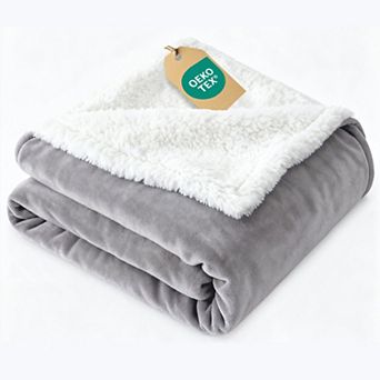 CGK Linens Solid Plush Bed Blanket with Faux Shearling Reverse