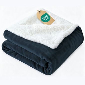 Solid Plush Bed Blanket with Faux Shearling Reverse