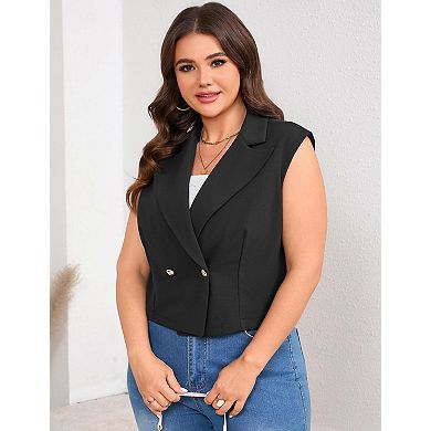 Women's Plus Size Double-Breasted Satin Vest Blazer