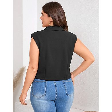 Women's Plus Size Double-Breasted Satin Vest Blazer
