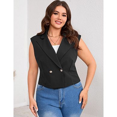 Women's Plus Size Double-Breasted Satin Vest Blazer