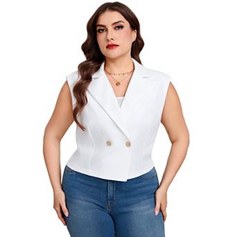 Women's Plus Size Double-Breasted Satin Vest Blazer