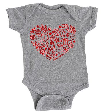 SmileyWorld Christmas Outline Heart - Baby Short Sleeve Graphic Bodysuit