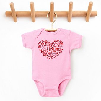 SmileyWorld Christmas Outline Heart - Baby Short Sleeve Graphic Bodysuit