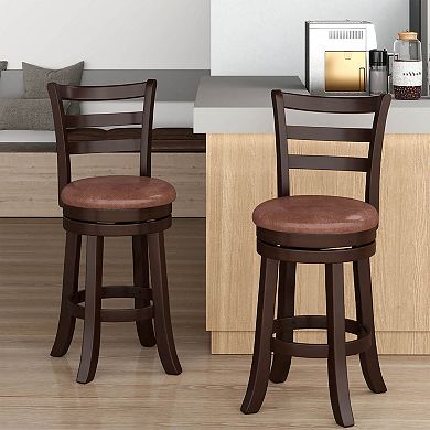 Costway 26” Counter Height Swivel Barstools with Back, Faux Leather Seat for Pub