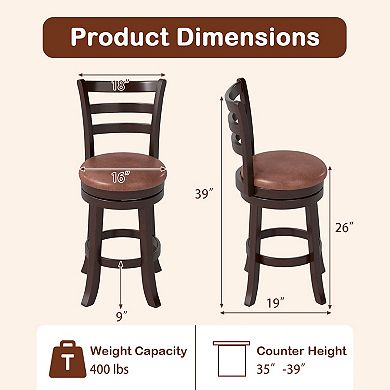 Costway 26” Counter Height Swivel Barstools with Back, Faux Leather Seat for Pub