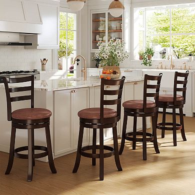 Costway 26” Counter Height Swivel Barstools with Back, Faux Leather Seat for Pub