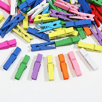 Mini Wooden Clothespins 100 Pack Colorful Photo Clips with Jute Twine