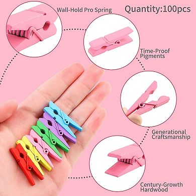 Mini Wooden Clothespins 100 Pack Colorful Photo Clips with Jute Twine