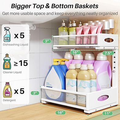 Great Ambitions 2-Pack Pull-Out Organizer: Adjustable L-Shaped Under-Sink Shelf