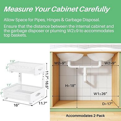 Great Ambitions 2-Pack Pull-Out Organizer: Adjustable L-Shaped Under-Sink Shelf