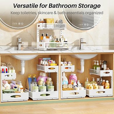 Great Ambitions 2-Pack Pull-Out Organizer: Adjustable L-Shaped Under-Sink Shelf