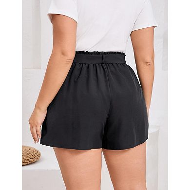 Women's Plus Size Drawstring Shorts with Pockets Elastic High Waist