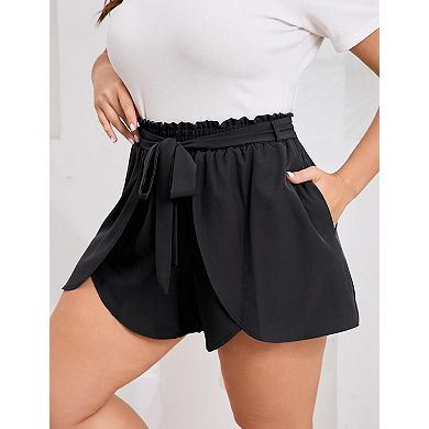 Women's Plus Size Drawstring Shorts with Pockets Elastic High Waist