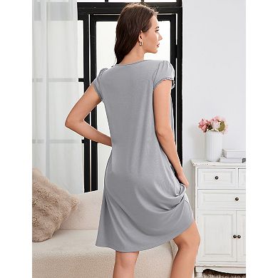 Women’s Nightgown Sleepwear Short Sleeves Square Neck Soft Nightdress