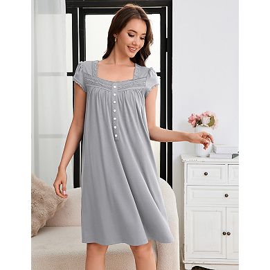 Women’s Nightgown Sleepwear Short Sleeves Square Neck Soft Nightdress