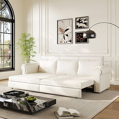 Merax 3in1 Convertible Faux Leather Sleeper Sofa Bed, Retro Rivet Roll Arm Sofa Bed