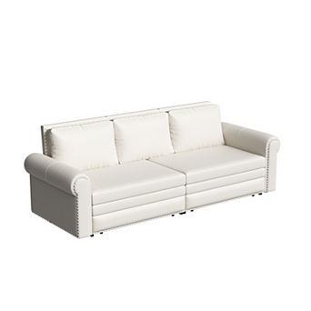 Merax 3 in Convertible Faux Leather Sleeper Sofa Bed, Retro Rivet Roll Arm Sofa Bed