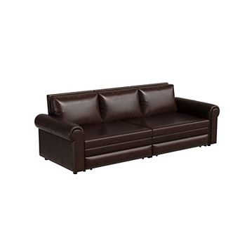 Merax 3 in Convertible Faux Leather Sleeper Sofa Bed, Retro Rivet Roll Arm Sofa Bed