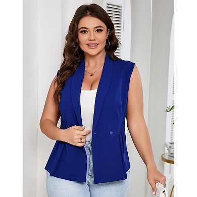 Women's Plus Size Blazer Vest Sleeveless Button Front Office Workwear
