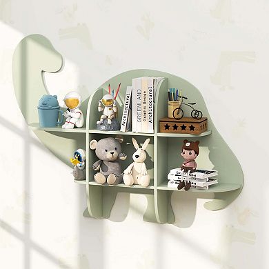 Costway 2-Tier Floating Dinosaur Kids Bookshelf Wall-Mounted Nursery Book Shelf