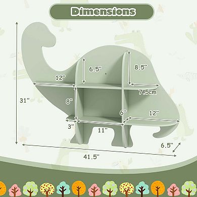 Costway 2-Tier Floating Dinosaur Kids Bookshelf Wall-Mounted Nursery Book Shelf