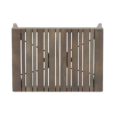 TEINIE 21.5" Square Outdoor Wood End Table Teak Finish