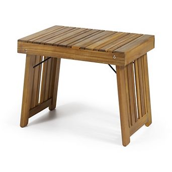 TEINIE 21.5" Square Outdoor Wood End Table Teak Finish