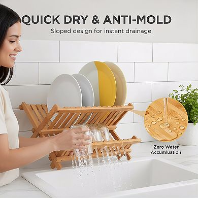 Collapsible Dish Drying Rack 2 Tier Foldable for Space Saving