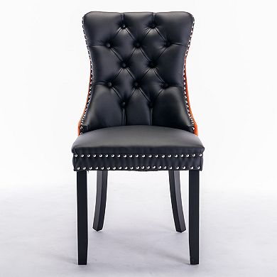 Tufted Contemporary Dining Chairs with Nailhead Trim, Set of 2 - PU/Velvet
