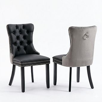 Tufted Contemporary Dining Chairs with Nailhead Trim, Set of 2 - PU/Velvet